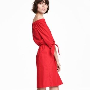H&M Red Off-The-Shoulder Cotton Dress